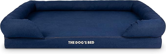 The Dog’s Bed Orthopedic Memory Foam Dog Bed with Bolsters for XXL Dogs, Waterproof Washable Cover, Anti-Slip Base, Calming Surface – CertiPUR-Certified Foam, Denim Fabric, Blue Denim, XXL