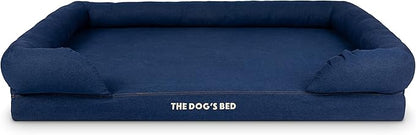 The Dog’s Bed Orthopedic Memory Foam Dog Bed with Bolsters for XXL Dogs, Waterproof Washable Cover, Anti-Slip Base, Calming Surface – CertiPUR-Certified Foam, Denim Fabric, Blue Denim, XXL