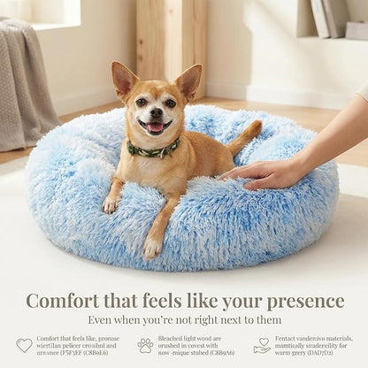 Calming Donut Dogs Beds for Small Dogs Washable,19inch Fluffy Round Puppy Bed for Puppies,Cats & Toy Breeds with Raised Rim,Fits up to 15 lbs Pets,Gradient Blue