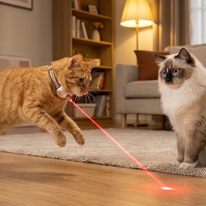 Walfront Cat Chase Toy - USB Rechargeable Automatic Interactive Red Dot Toy for Indoor Cats, Adjustable Height 9.1–13.4in, 2 Modes & 41° Angle, Fun for Active Cats