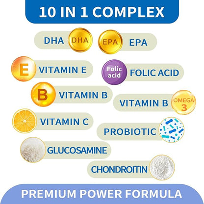 Dog Multivitamin Soft Chews – Glucosamine, Chondroitin, Probiotics & Omega-3 for Joint, Skin & Coat, Heart, Digestive & Immune Support – Chicken Flavor, 120 Soft Chews, ZOAPETAL