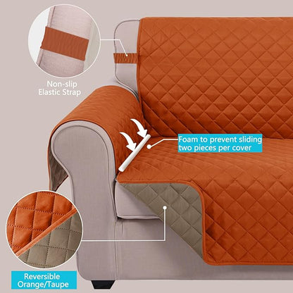 U-NICE HOME Large Sofa Cover Reversible Couch Cover for Dogs with Elastic Straps Water Resistant Furniture Protector for Pets Couch Cover for 4 Cushion Couch (Oversized Sofa, Orange/Taupe)