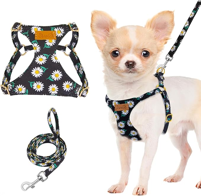 Lukovee Puppy Harness and Leash Set, No Pull Lightweight Soft Suede Adjustable Pet Harness Vest with Snap Buckle for Puppy Small and Medium Size Dog (Black-S)