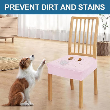Smiry Waterproof Seat Covers for Dining Room Chairs Set of 4, Stretch Jacquard Removable Washable Chair Seat Slipcovers Protector, No Rear Covers, Pink
