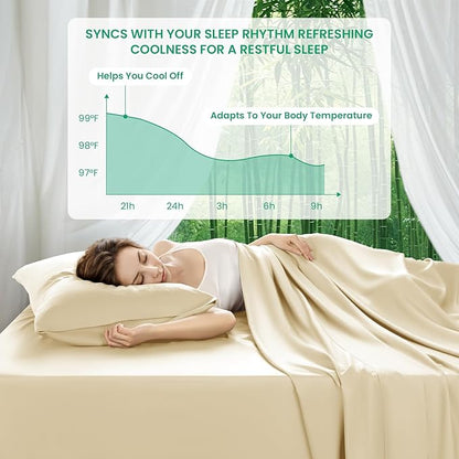 SONORO KATE 100% Viscose Derived from Bamboo_Sheets Full Size, Ultra Breathable & Cooling Bed Sheets for Hot Sleepers, Hotel Luxury Silky Bedding Sheets, 16" Deep Pocket - 4PC (Beige,Full)