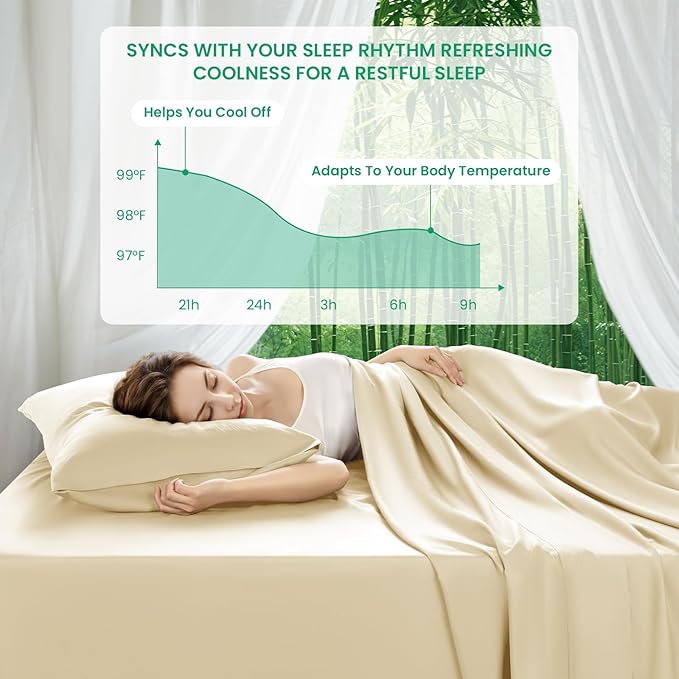 SONORO KATE 100% Viscose Derived from Bamboo_Sheets Queen Size, Ultra Breathable & Cooling Bed Sheets for Hot Sleepers, Hotel Luxury Silky Bedding Sheets, 16" Deep Pocket - 4PC (Beige,Queen)