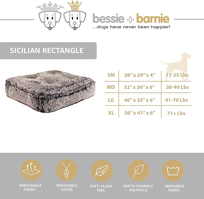Bessie and Barnie Frosted Willow Extra Plush Shag Faux Fur Luxury Sicilian Rectangle Pet/Dog Bed (Multiple Sizes)