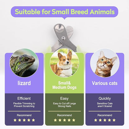 Cat Nail Clippers with Nail File, Kitten Claw Nail Clippers for Trimming, Stainless Steel Pet Bearded Nail Clippers Tool for Dragon, Guinea Pig, Rabbits, Birds, Ferret Small Breed Animals(Green)