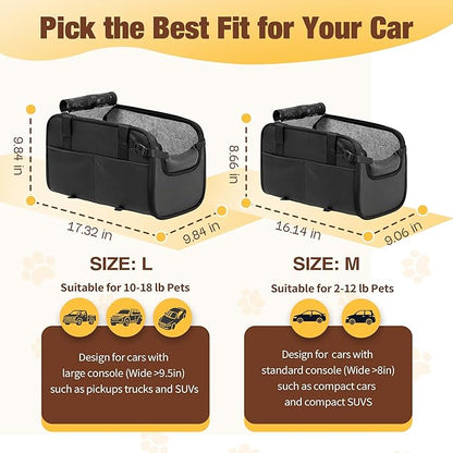 YUDODO Large Dog Car Seat for Center Console (Width＞9.5in) Fits 10-18lbs, Anti-Slip Puppy Cat Travel Portable Booster Seat, Luxury Pet Car Bed Carseat PU Leather Black