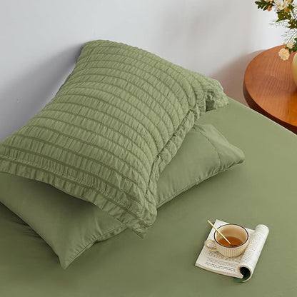 Love's cabin Seersucker Sage Green Twin XL Comforter Set, 5-Piece All Season Lightweight Bed in a Bag Bedding Set with Comforter, Flat Sheet, Fitted Sheet, Pillowcase and Sham | Soft, Breathable, Lightweight