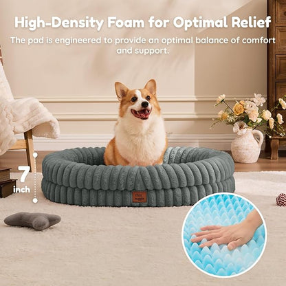ChiXnuggle Dog Bed Large Sized Dog - Luxury Striped Faux Fur Waterproof Pet Couch with Removable Washable Cover, Orthopedic Pet Bed with Bolster Sides for Sleeping, Grey