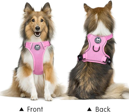 PoyPet Reflective Soft Breathable Mesh Dog Harness No Choke Double Padded Vest Adjustable(Light Pink,S)