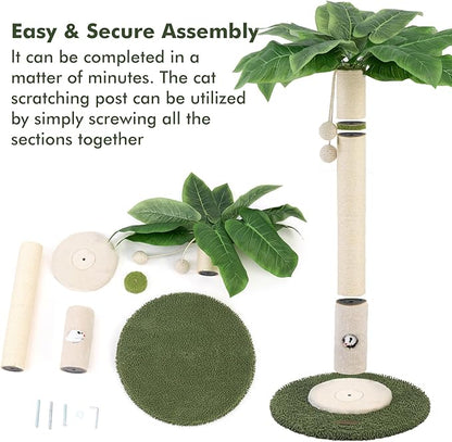 Woochpet Cat Scratching Post for Indoor Cats and Kitten - 35.43" Tall Cat Scratching Post with Sisal Rope,Palm Tree Cat Scratch Post with Hanging Ball (35.4-White, 35.4in)
