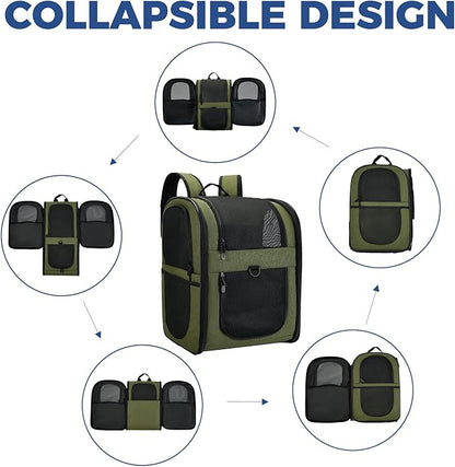 Apollo Walker Dog & Cat Carrier Backpack for 4-18lb Pets - Ventilated Safe Design with Padded Back Support, Breathable Mesh Pet Backpack for Hiking, Travel, Outdoor (Green)