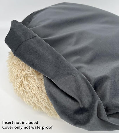 Not Waterproof Grey Velvet Cover for Faux Fur Donut Dog Bed Round Dog Bed Replacement Slip Cover Washable 36 Inch