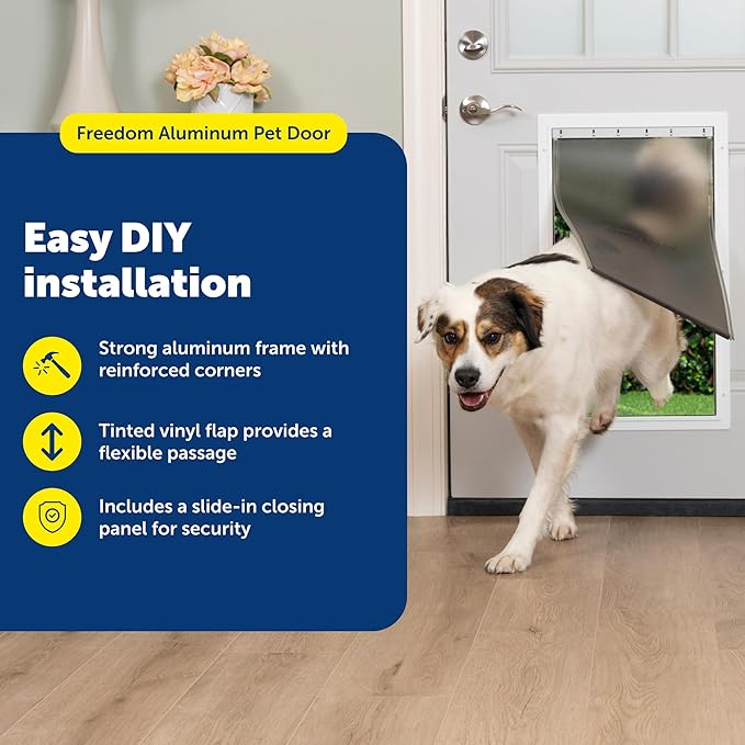 PetSafe Freedom Aluminum Pet Door - Easy Installation Heavy Duty Dog & Cat Door with Magnetic Tinted Flap - Long-Lasting Pet-Friendly Design - Extra Large - for Dogs Up to 220 lb