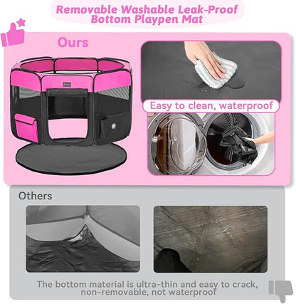 PETSFIT 29" Puppy Playpen with Removable Waterproof Mat & Zippered Roof | RV, Camping, Travel Dog Pen | Indoor/Outdoor Whelping & Cat Observation Space(29.5"x29.5"x16.5"H)
