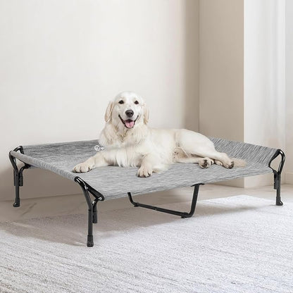 Veehoo Cooling Elevated Dog Bed, XL Raised Pet Cot with Guardrail & Slope Headrest, Durable Breathable Teslin Mesh, Non-Slip Feet, Washable Dog Couch Bed for Indoor & Outdoor, X Large, Black Silver
