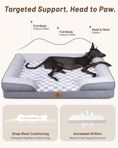 KSIIA Waterproof Dog Bed Orthopedic for XXL Senior Dog Couch with Sides, Extra Thick Supportive Pet Bed Sofa with Soft Plush Cover and Non-Slip Bottom, 53 x 40 Inch, Blue