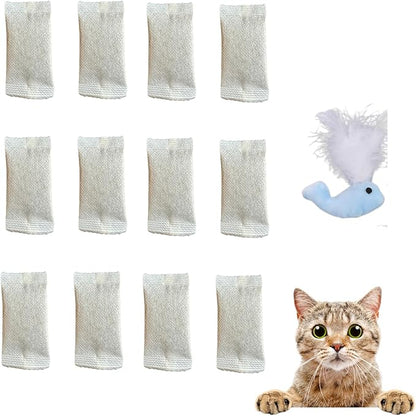 CECE PAW 12 Pack Natural Catnip Pouches for Cat Toys, Non-Woven Fabric Cat nip Refills, Gift Packaging with Catnip Tea Bags and Feather Whale Toy