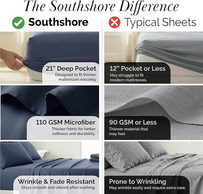 Southshore Fine Living, Inc. Extra Deep Pocket Full Size Sheets Set, 6-Piece Ultra-Soft Microfiber Bed Sheets with 21" Deep Fitted Sheet Full, Oversize Flat Sheet, 4 Standard Pillowcases, Dark Blue