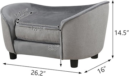Getifun Pet Sofa Bed, Velvet & Linen Fabric Pet Couch Chair with Removeable & Washable Cushion for Small Dogs Cats (Light Gray)