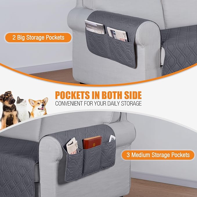 VANSOFY Couch Cover, Waterproof Sofa Covers Washable Slipcover Furniture Protector Couch Seat Covers Non-Slip Couch Cover for Dogs, Pets(Sofa Plus, Dark Gray)