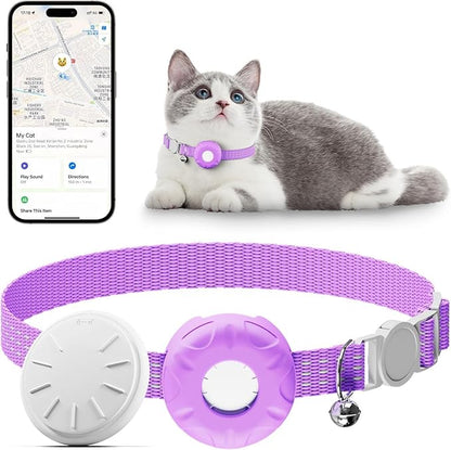 Cat Tracker,Mini GPS Tracker for Cats,No Monthly Fee Smart Pet Activity Tracker,Compatible with Apple Find My(iOS Only),Anti-Lost Finder Tag for Vehicles,Pets,Kids,Items(Purple)
