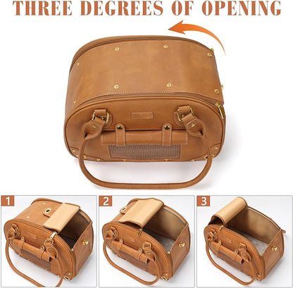 PetsHome Dog Carrier Purse, Pet Carrier, Foldable Waterproof Premium PU Leather Pet Travel Portable Bag Carrier for Cat and Small Dog Home & Outdoor Small Brown