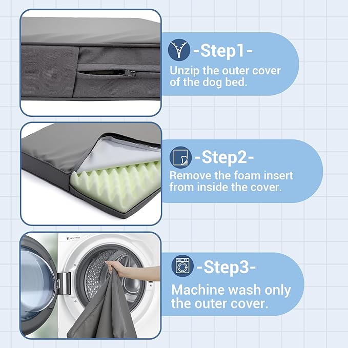 Vonabem Outdoor Waterproof Dog Bed Washable, XL Large Crate Pad 42 inch, Wipeable Leather Pet beds with Removable Cover, Foam Orthopedic Anti-Slip Kennel Pads Reversible, 41"x27" Grey