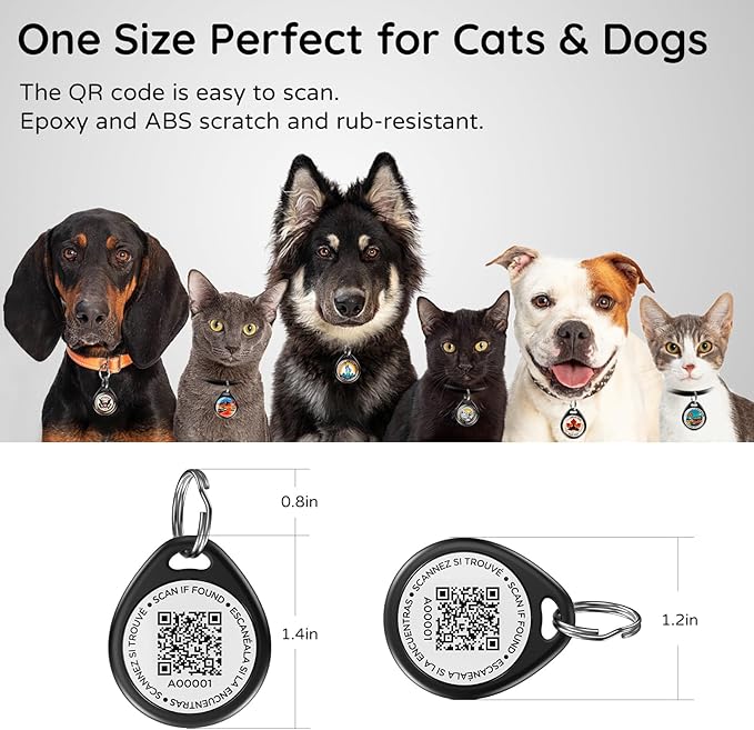 Dog Tags Personalized for Pets, Mount Rushmore Pattern QR Code Dog Name Tags for Pet Collar, Online Profile, Scan Location Alerts, (Black Mount)