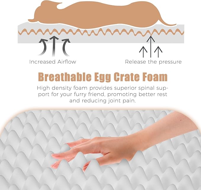 Orthopedic Outdoor Waterproof Dog Beds for Large Dogs, Washable Pet Bed with Egg Crate Foam Pet Bed Mat for Crate and Removable Oxford Fabric Cover,41"x 29",Beige