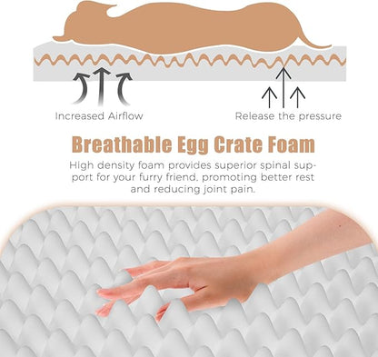 Orthopedic Outdoor Waterproof Dog Beds for Large Dogs, Washable Pet Bed with Egg Crate Foam Pet Bed Mat for Crate and Removable Oxford Fabric Cover,41"x 29",Beige