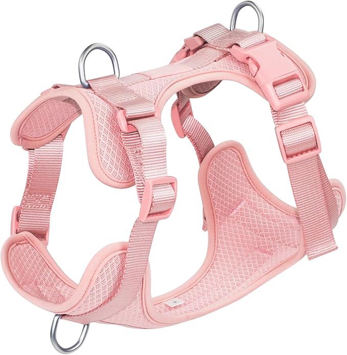 Wisedog Dog Harness Medium Sized, Pet Vest with Front Clip, Adjustable Puppy Harness with 3 Fast Release Buckles[Easy to Put on & Take Off] (Pink, L)