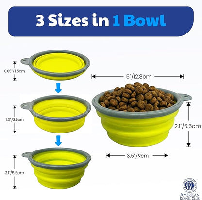 American Kennel Club 2-Pack Collapsible Travel Bowls for Dogs – Gray/Green, Portable Food & Water Bowls