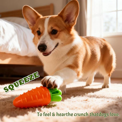 DAMAH Indestructible Carrot Dog Toy for Aggressive Chewers with Squeaky, Rubber Tough Dog Squeaky Chew Toys Teeth Cleaning Toy for Large, Medium and Small Breeds