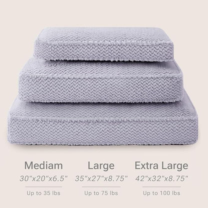 Soft Touch Faux Fur Dog Bed for Medium to Large Sized Dogs 8.5" Extra Thick, Orthopedic Pet Bed with Waterproof Liner and Washable Cover, with Removable Cute Pillow, Grey Color