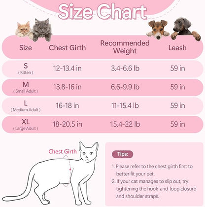 Cat Harness and Leash Set Escape Proof, Adjustable Cat Vest Harnesses Soft Kitten Harness Reflective Strips Jacket with Flower, Breathable Mesh Harnesses for Cats Puppy Easy to Wear Outdoor Walking