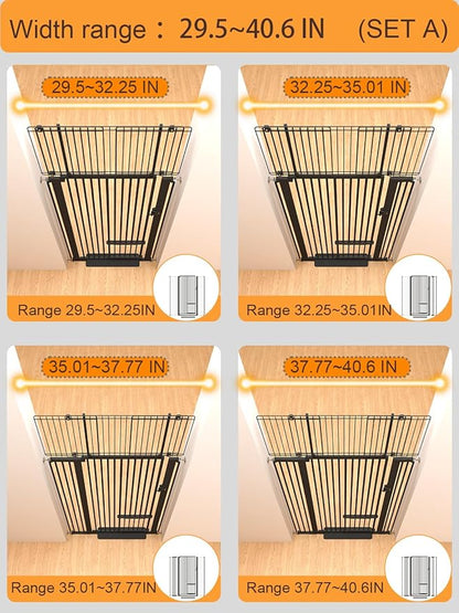 71" Extra Tall Cat Gate 29.5-40.6 Wide Pet gate with Small Cat Door,Pet Gate NO Drilling Pressure Mount Kit for Cats and Dogs Indoor Doorways liveing Room Bedroom-Black