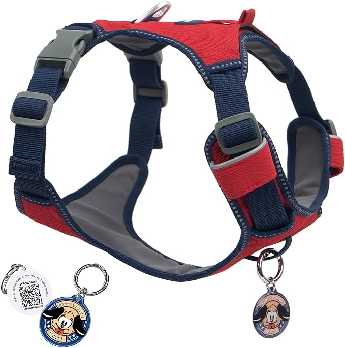No Pull Dog Harness for Small Dogs & Puppies, Lightweight Escape Proof Adjustable Dog Harness with Pocket, Front & Back Clip, Reflective Soft Vest with ID Tag, for Running Walking, Red