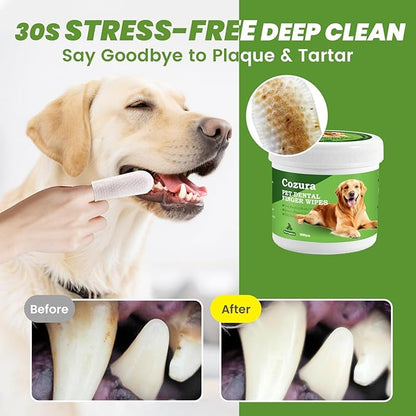 Dog Dental Wipes for Teeth Cleaning - Removes Plaque & Tartar, Effective Toothbrush & Toothpaste Alternative Kit Finger Pet Dental Care Pads, Fresh Breath for Dogs & Cats - 60ct, Unscented