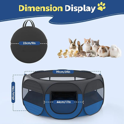 VavoPaw Small Animal Playpen, Chicken Brooder Box with Cover Top, Portable Outdoor Exercise Pet Cage Tent, Waterproof Breathable Pet playpen Indoor for Chick Ktiien Bunny Hamster Guinea Pig,Black+Blue