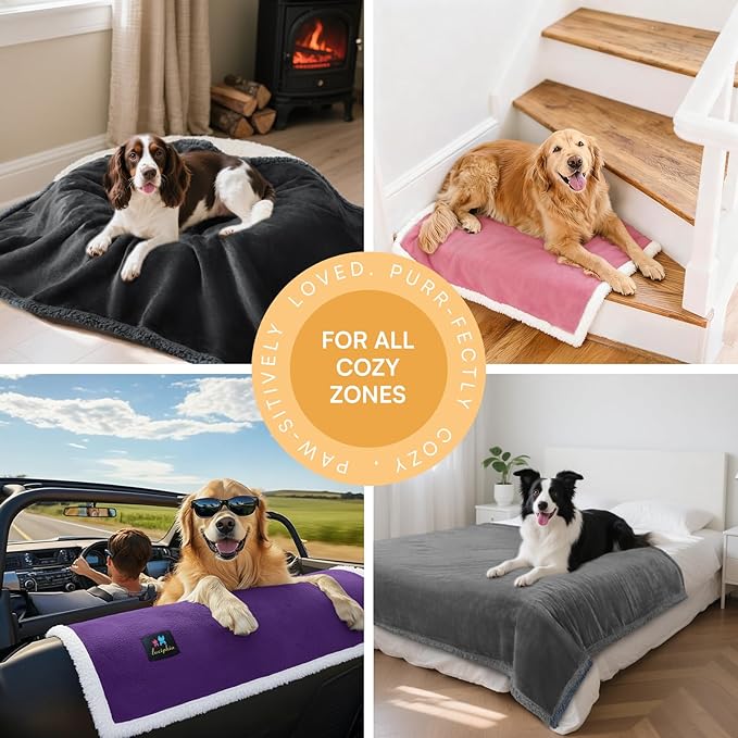Luciphia Waterproof Bed Blanket Washable,Soft Sherpa Fleece Puppy Reversible Throw Blankets for Medium Large Dog Cat,Furniture Cover Protector Couch from Liquid Pee and Pet Fur,Pink White,65" x 57"