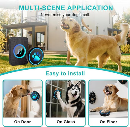 Dog Door Bell for Potty Training, Smart Wireless Doggie Doorbell to Go Outside, 1000 Feet Long Range with IP65 Waterproof Super-Light Touch Button, 60 Melodies & Adjustable Volume (Black)