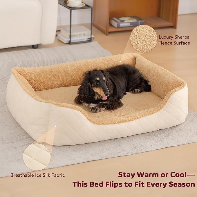 Cooling Orthopedic Dog Bed Medium Size Dogs - Memory Foam for Joint Pain & Arthritis, Comfort Pet Bed w/Washable Removable Cover & Waterproof Liner, Dog Couch w/Raised Bolster & Non-Slip Base