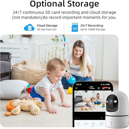 Apone 2.4Ghz WiFi Security Camera Indoor, Baby Monitor Pet Camera 360° for Home Security, One-Touch Call, Smart Motion Detection, IR Night Vision