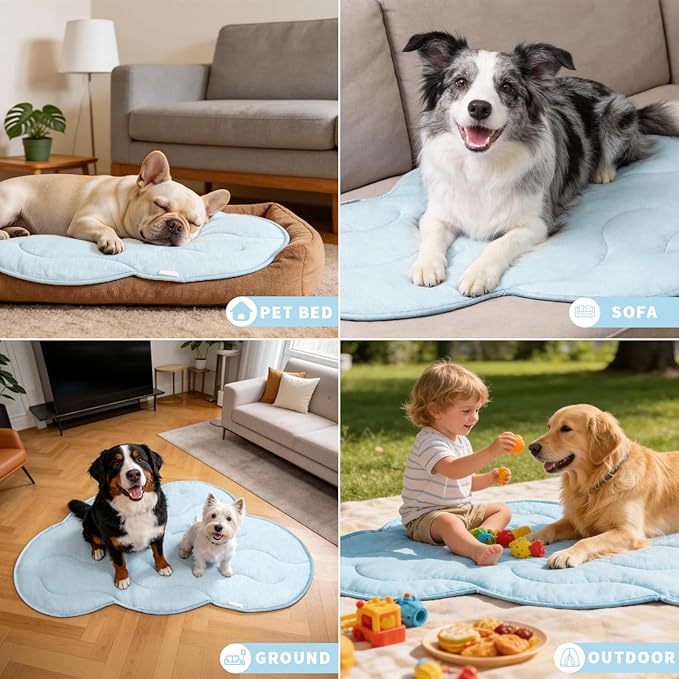 BECEMURU Dog Cooling Mat, Thickened Soft Pet Cooling Pad for Summer, 45"x30" Could-Shape Pet Bed for Crate Kennel Sofa, Non-Gel Coolness, Machine Washable & Durable - Keep Pet Cool and Comfortable