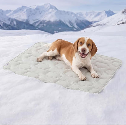 LE SURE Dog Cooling Mat for Large Dogs - QMAX>0.5 Breathable Thin Cool Crate Pad with Chill Cold Fiber and Innovative Mesh Base Design, Portable Washable Pet Kennel Mat for Summer, 36x27,Grey