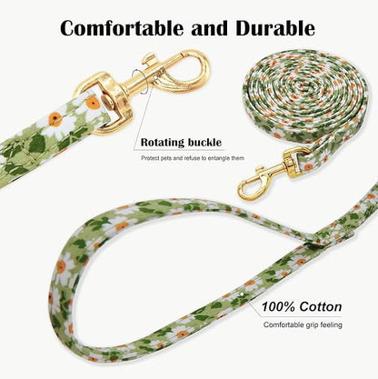 No Pull Dog Harness Adjustable Small Dog Harness and Leash Set, Lightweight and Soft Dog Harness No Choke Escape Proof Pet Harness Vest (Green Daisy, Medium)
