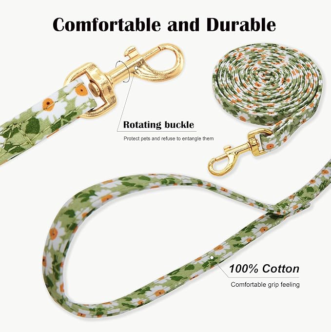 No Pull Dog Harness Adjustable Small Dog Harness and Leash Set, Lightweight and Soft Dog Harness No Choke Escape Proof Pet Harness Vest (Green Daisy, XX-Small)